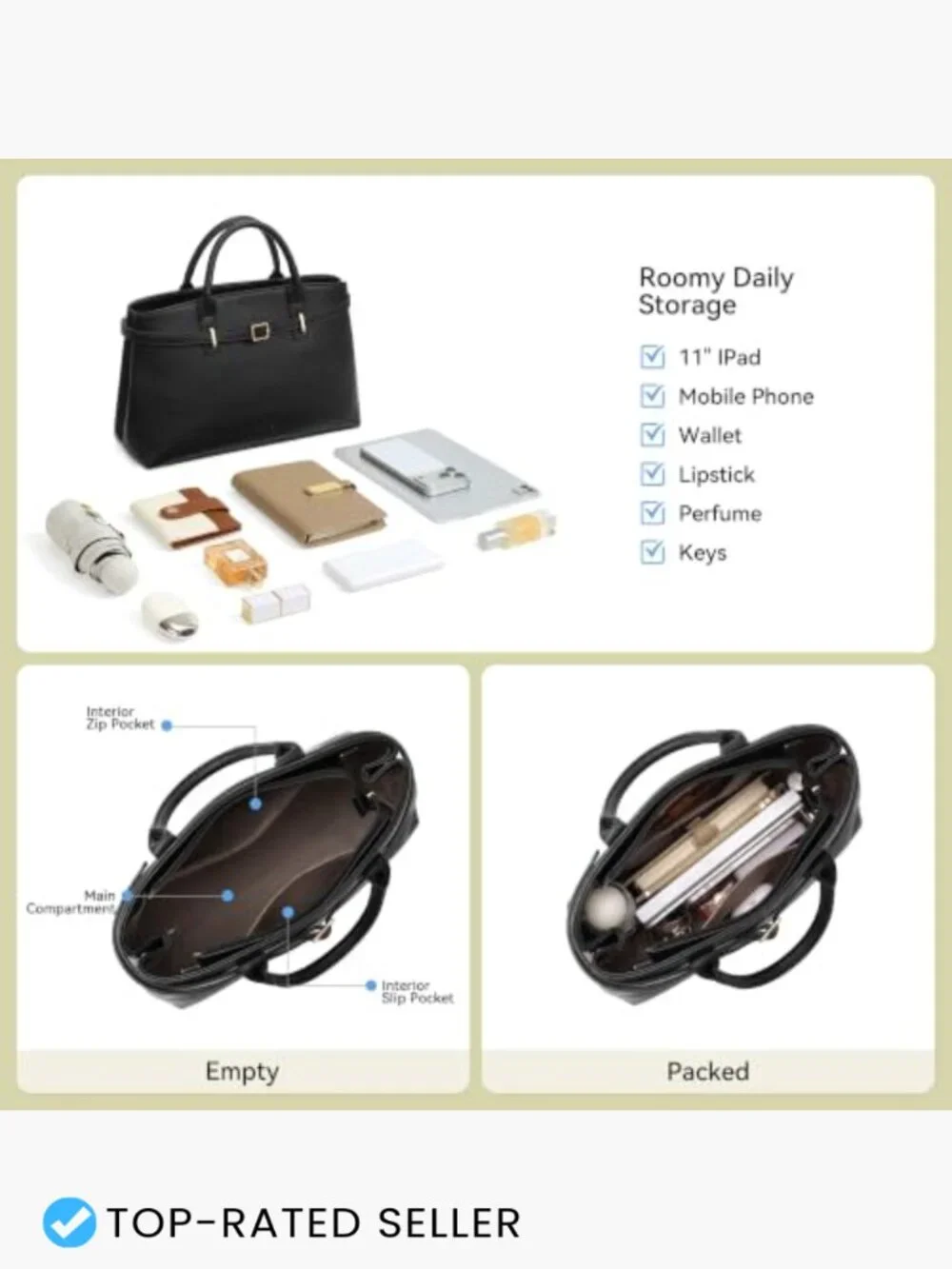 Structured Satchel Handbag Women Work Tote Purse Medium Vegan Leather Crossbody